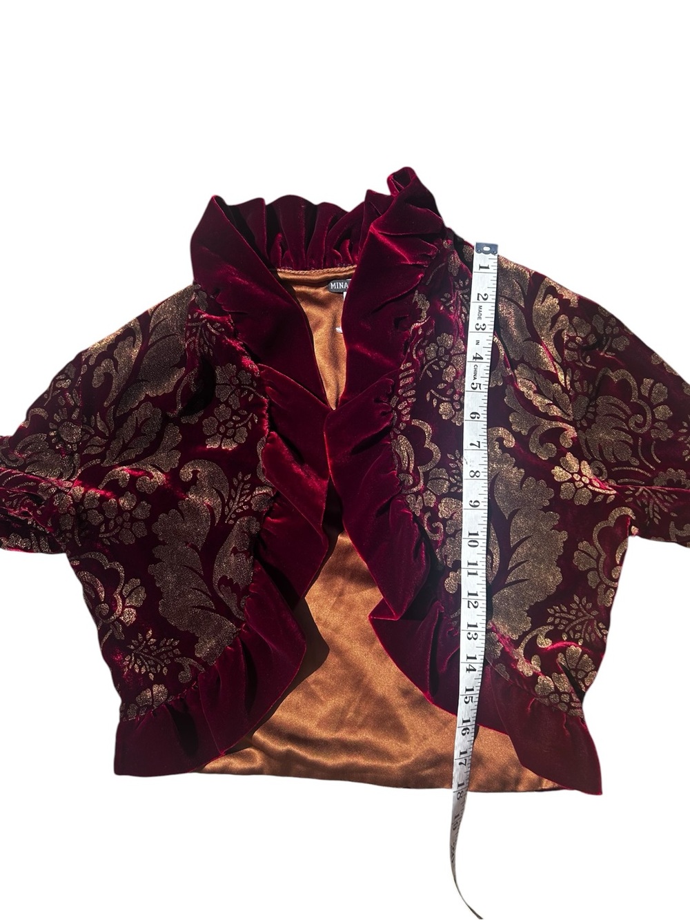 Mina Mann Velvet Brocade Ruffle Jacket Medium - Picture 4 of 9